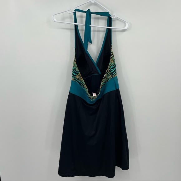 Tropical Escape Halter Swim Dress Size 8 | Black, Blue, Teal & Gold - Picture 2 of 3